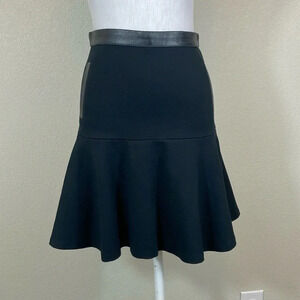 Club Monaco black mini ruffle skirt with leather trim size 00